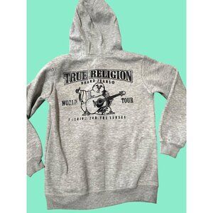 True Religion Kid's Gray Full-Zip Hoodie M 10/12 With Logo & Graphic Design